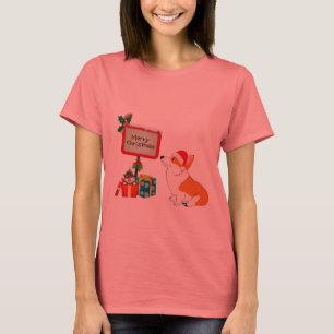 Welsh Corgi with Santa Hat and Sign T-Shirt