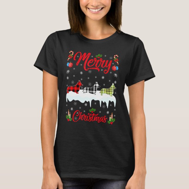 Welsh Corgi Xmas Leopard Pattern Corgi Christmas T-Shirt (Front)
