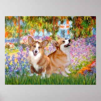 Welsh Corgis (two Ppembroke) -Garden at Giverney Poster
