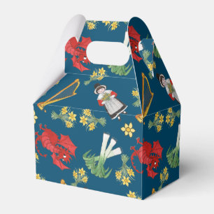 Welsh Costume and Emblems on Blue Gable Favor Box