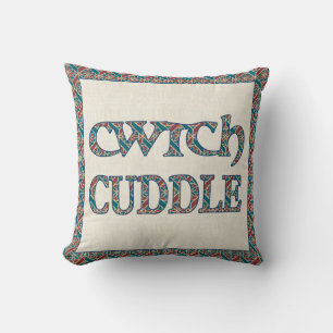 Welsh Cwtch Pillow or Cushion, Blue, Red Pattern
