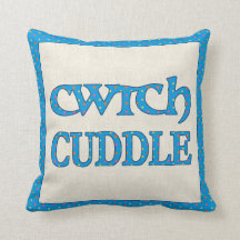 Welsh Cwtch Throw Pillow, Cushion, Polkas on Blue