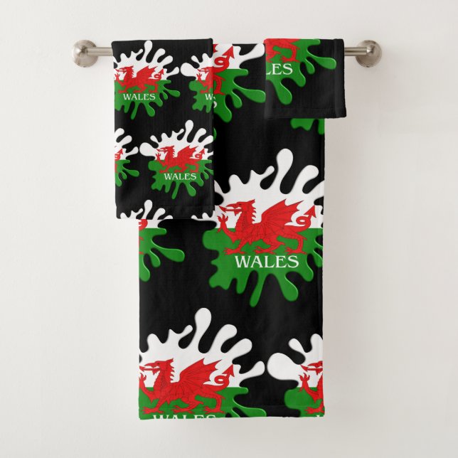 Welsh Cymru Flag Bath Towel Set (Insitu)