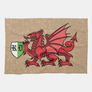 Welsh Dragon Custom Monogram Tea Towel