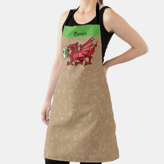Welsh Dragon Custom Name and Monogram Apron (Insitu)