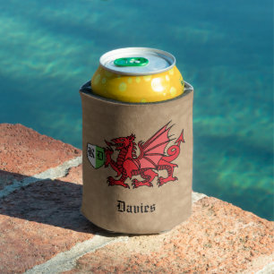 Welsh Dragon Custom Name and Monogram Can Cooler