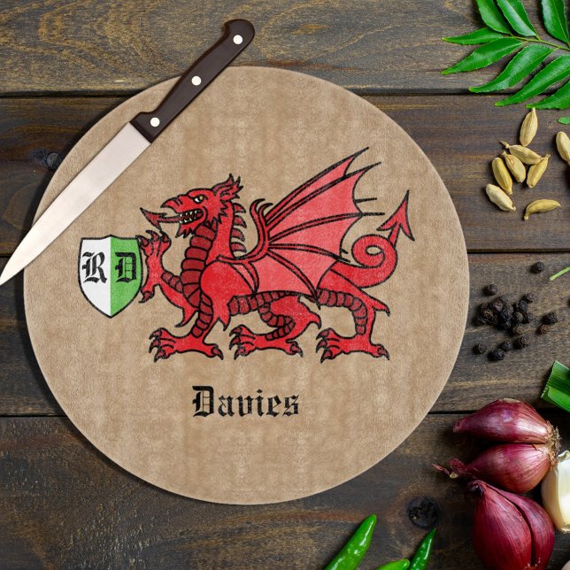 Welsh Dragon Custom Name and Monogram Cutting Board (Creator Uploaded)