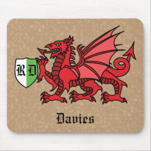 Welsh Dragon Custom Name and Monogram Mouse Mat