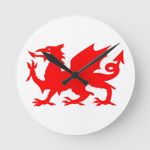 Welsh Dragon Flag, Wales Dragon Flag, England Round Clock