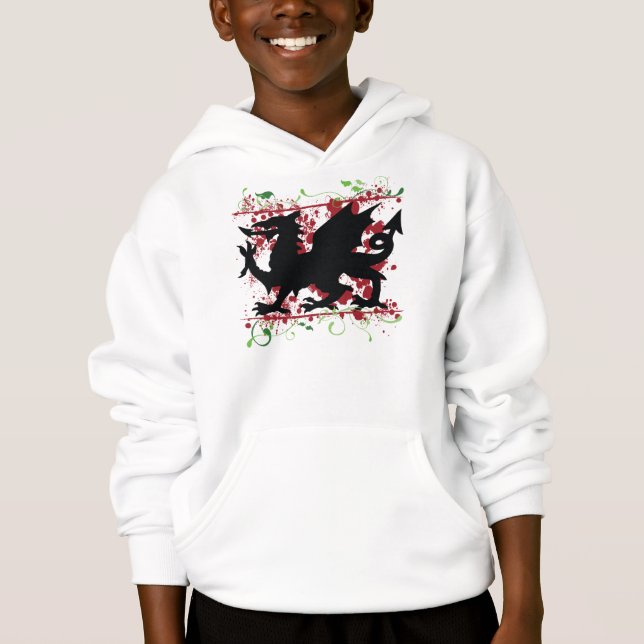 Welsh Dragon Kid's Hoodie Sweatshirt (Front)