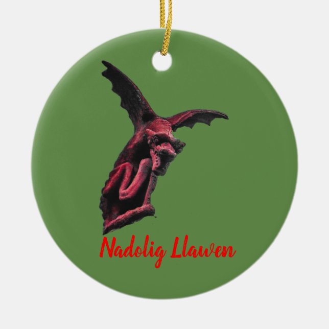 Welsh Dragon Nadolig Llawen bywhacky Ceramic Tree Decoration (Front)