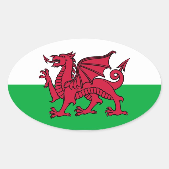 Welsh Dragon Oval Sticker (Front)