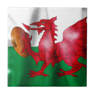 Welsh Dragon Rugby Ball Flag Tile