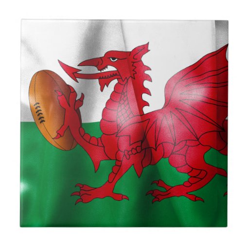 Image of Welsh Dragon Rugby Ball Flag Tile