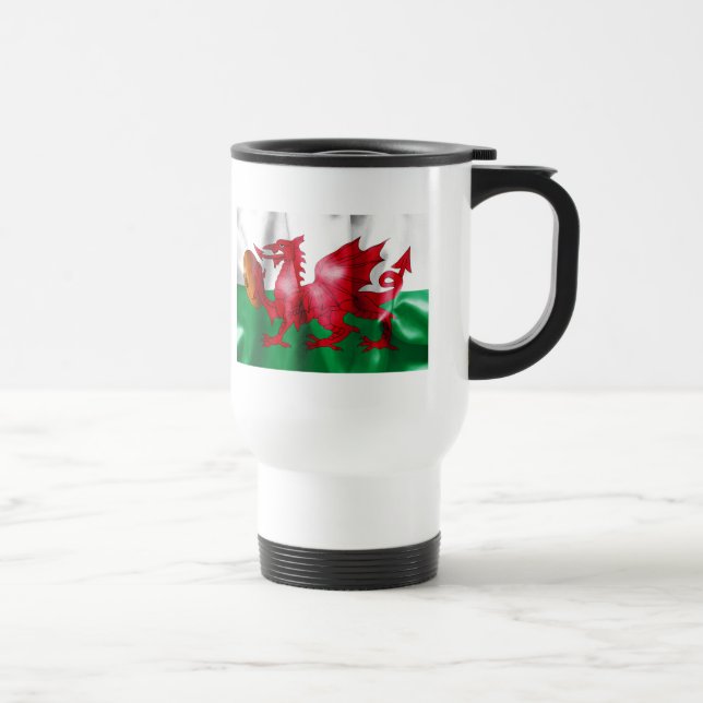 Welsh Dragon Rugby Ball Flag Travel Mug (Right)