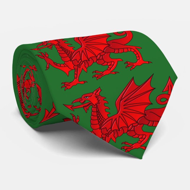 Welsh Dragon With a Bevel Effect Tie (Rolled)