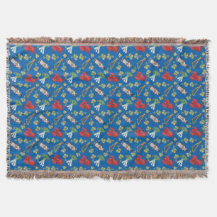 Welsh Emblems Daffodils Red Dragon Leeks Harp Blue Throw Blanket