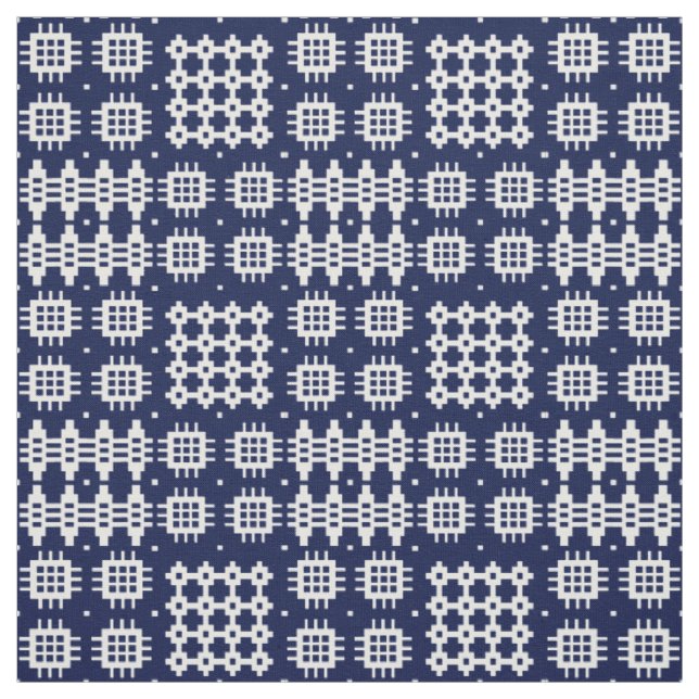 Welsh Faux Tapestry White on Dark  Blue Fabric (Swatch)