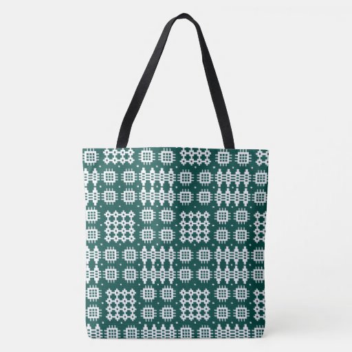 Image of Welsh Faux Tapestry White on Dark Green Tote Bag
