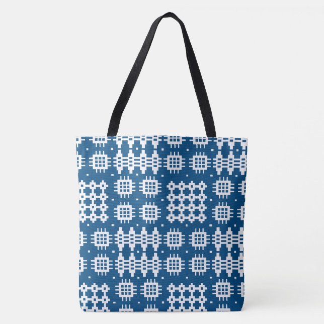 Welsh Faux Tapestry White on Navy Blue Tote Bag (Front)