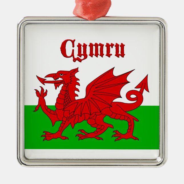 Welsh Flag Cymru Metal Tree Decoration (Front)