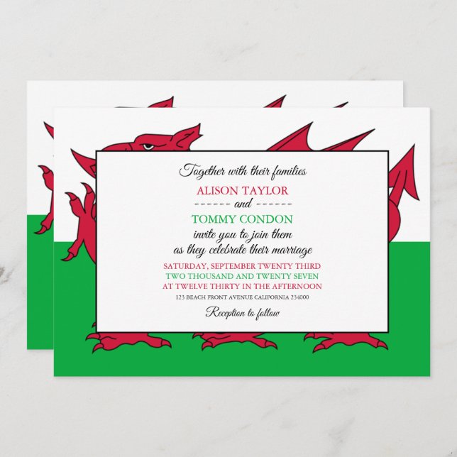 Welsh Flag, Flag of Wales Wedding Invitation (Front/Back)
