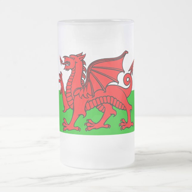 Welsh flag frosted glass beer mug (Center)