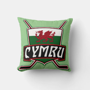 Welsh Flag Ice Hockey Logo Name And Number Cushion