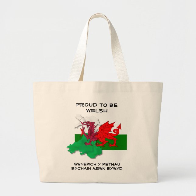 Welsh Flag of Wales PROUD TO BE WELSH Large Tote Bag (Front)