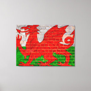 Welsh flag on a brick wall canvas print