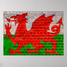 Welsh flag on a brick wall