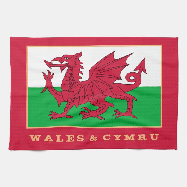 Welsh flag & Wales  cooking, fashion /sports Cymru Tea Towel (Horizontal)
