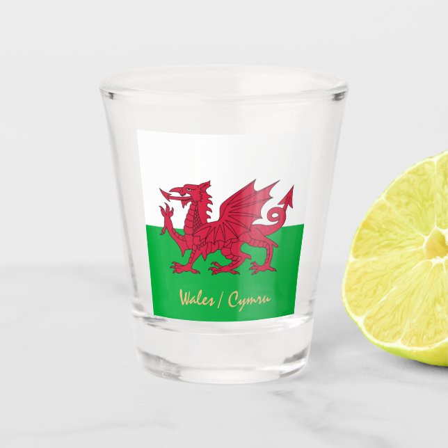 Welsh Flag & Wales country patriot / sports Cymru  Shot Glass (Front)
