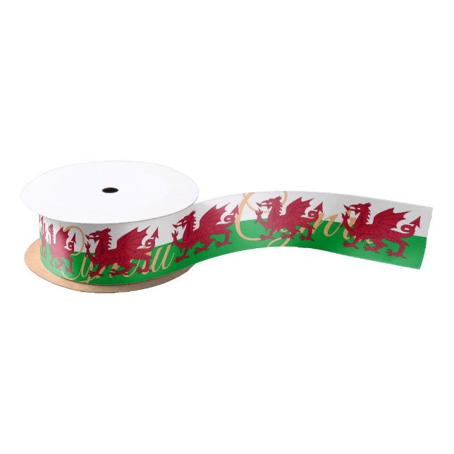 Welsh Flag & Wales, holiday Cymru, Dragon / sports Satin Ribbon (Spool)