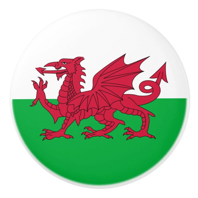 Welsh Flag (Wales) (Welsh Dragon) Ceramic Knob (Front)