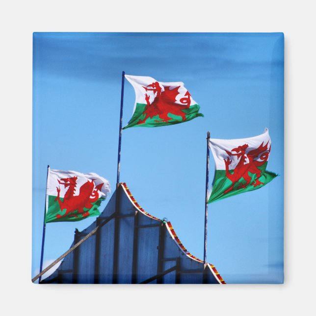 Welsh Flags Flying High in Towyn Magnet (Front)