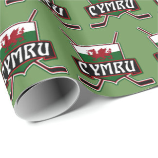 Welsh Ice Hockey Gift Wrap, Wales Flag Wrapping Paper
