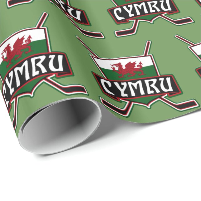 Welsh Ice Hockey Gift Wrap, Wales Flag Wrapping Paper (Roll Corner)