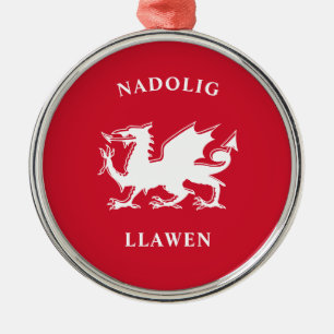 Welsh Merry Christmas Simple Celtic Nadolig Llawen Metal Tree Decoration