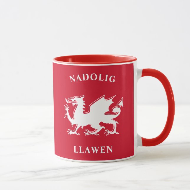 Welsh Merry Christmas Simple Celtic Nadolig Llawen Mug (Right)
