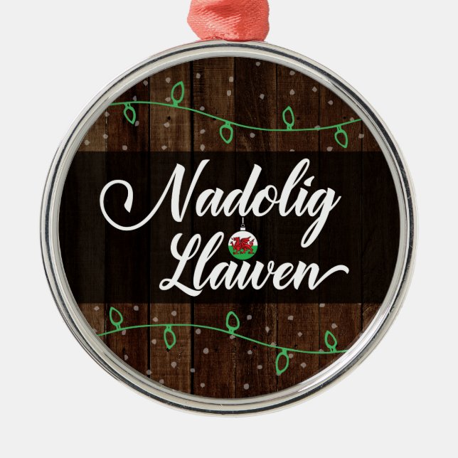 Welsh Merry Christmas, Wales, Nadolig Llawen Metal Tree Decoration (Front)