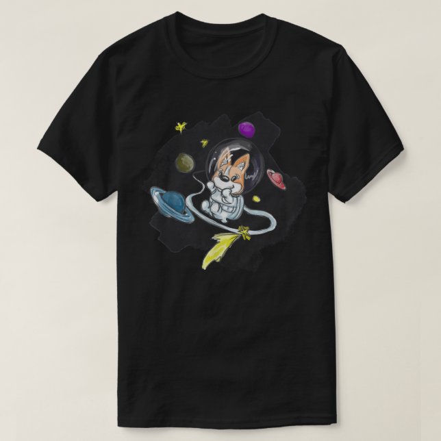 Welsh Pembroke Corgi Dog Tshirt Astronaut In Space (Design Front)