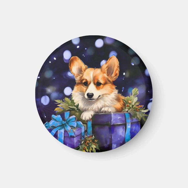 Welsh Pembroke Corgi Puppy Dog Christmas Magnet (Front)