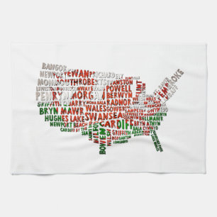 Welsh Placenames In the USA Word Art Tea Towel