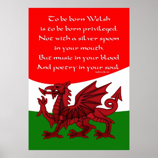 Welsh Poem Poster - Print Welsh Dragon 