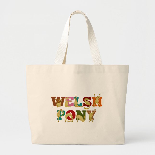 Welsh Pony with colourful text Large Tote Bag (Front)