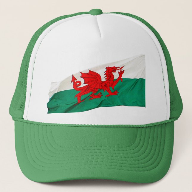 Welsh Red Dragon Flag, Patriotic Wales Trucker Hat (Front)