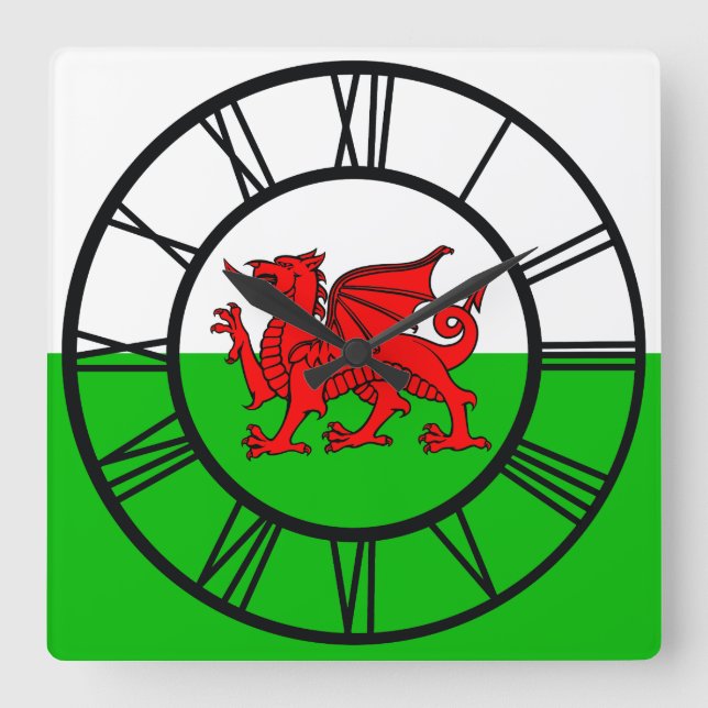 Welsh Red Dragon Wales Flag Square Wall Clock (Front)