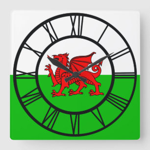 Welsh Red Dragon Wales Flag Square Wall Clock