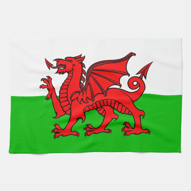 Welsh Red Dragon Wales Flag Tea Towel (Horizontal)
